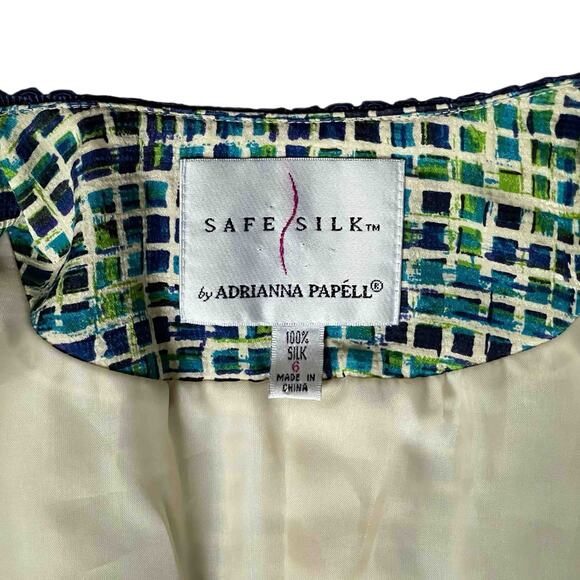 Womens Vtg Safe Silk by Adrianna Papell Blazer Watercolor Windowpane Silk Size 6 - Picture 4 of 7